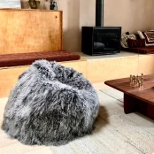 Pouf En Agneau Du Tibet Gris